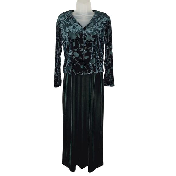 VTG 90s Rabbit Rabbit Burnout Velvet Dress Jacket Set 8 Maxi Whimsygoth Cottage - Picture 2 of 15